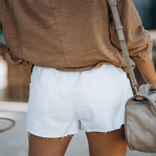 Shorts Vaquero Rotos con Cordones Elásticos para Mujer - Image 5