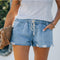 Shorts Vaquero Rotos con Cordones Elásticos para Mujer