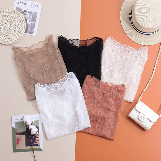 Blusa Transparente con Encaje para Mujer - Manga Corta Semitransparente