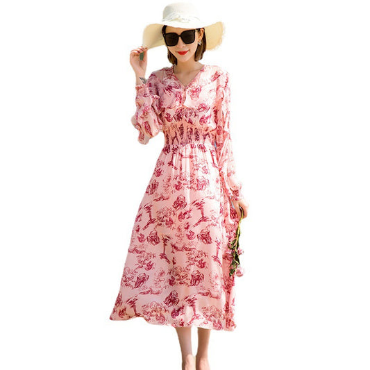 Vestido Midi de Seda Estampado Elegante para Verano