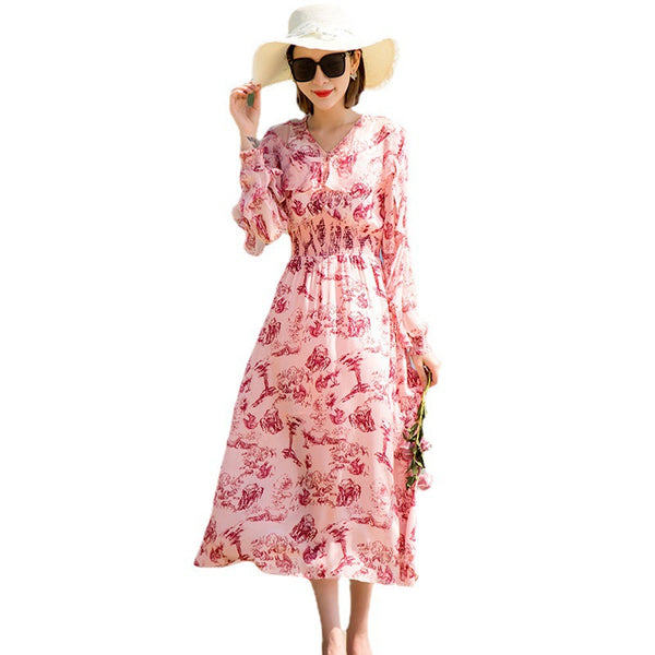 Vestido Midi de Seda Estampado Elegante para Verano