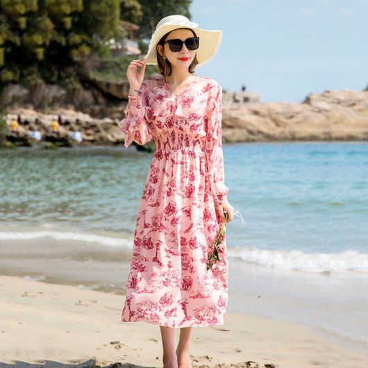 Vestido Midi de Seda Estampado Elegante para Verano - Image 5