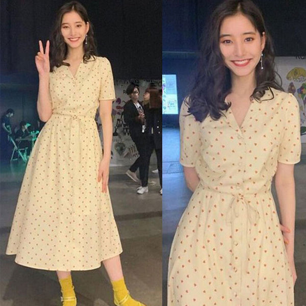Vestido Floral Corto con Cintura Ajustable y Manga Corta para Mujer