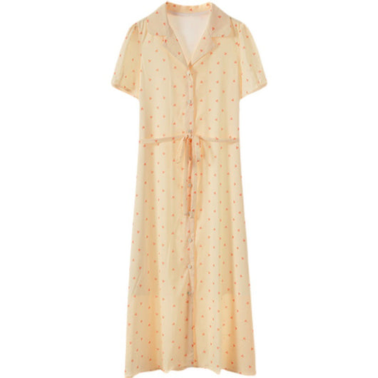 Vestido Floral Corto con Cintura Ajustable y Manga Corta para Mujer - Image 3