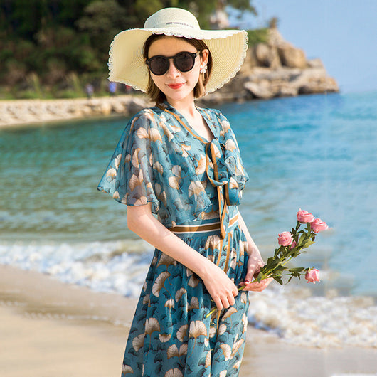 Vestido de Seda Estilo Francés con Flores y Cintura Ajustada - Image 5