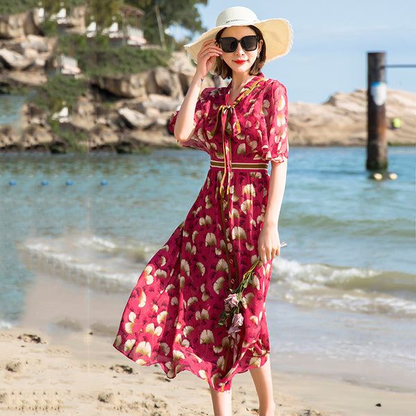 Vestido de Seda Estilo Francés con Flores y Cintura Ajustada - Image 3