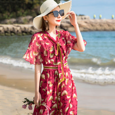 Vestido de Seda Estilo Francés con Flores y Cintura Ajustada - Image 6