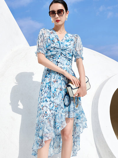 Falda de Seda Floral con Nudo en V y Corte Irregular - Image 9