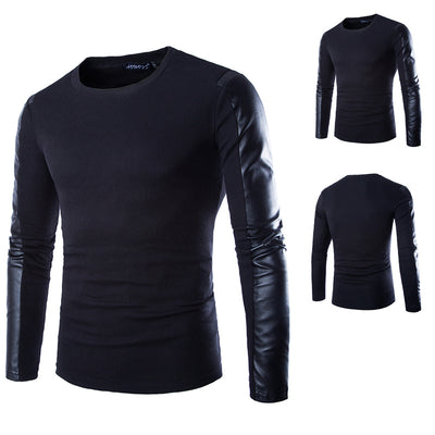 Camiseta Manga Larga de Cuero para Hombre - Cuello Redondo - Image 8