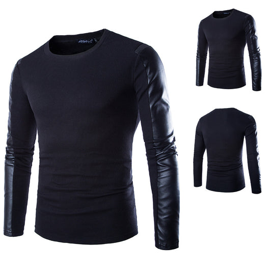 Camiseta Manga Larga de Cuero para Hombre - Cuello Redondo - Image 8