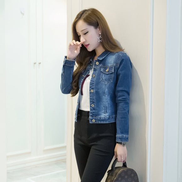 Chaqueta Denim Corta Ajustada de Manga Larga para Mujer