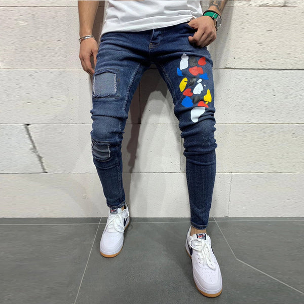 Pantalones Vaqueros Hombre con Estampado de Parches