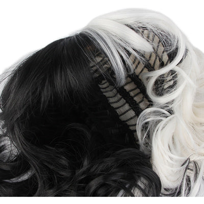 Peluca Cruella Cosplay Anime Bicolor Negro y Blanco Cabello Rizado Corto - Image 8