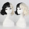 Peluca Cruella Cosplay Anime Bicolor Negro y Blanco Cabello Rizado Corto