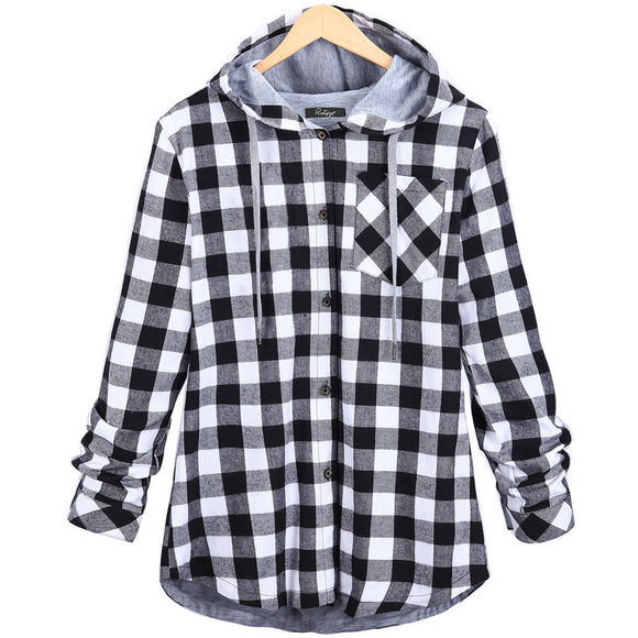 Cardigan con Capucha a Cuadros Largo