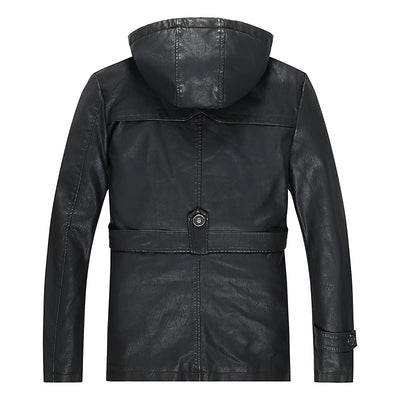 Abrigo de Cuero PU Estilo Medio para Hombre - Colección Otoño Invierno - Image 8