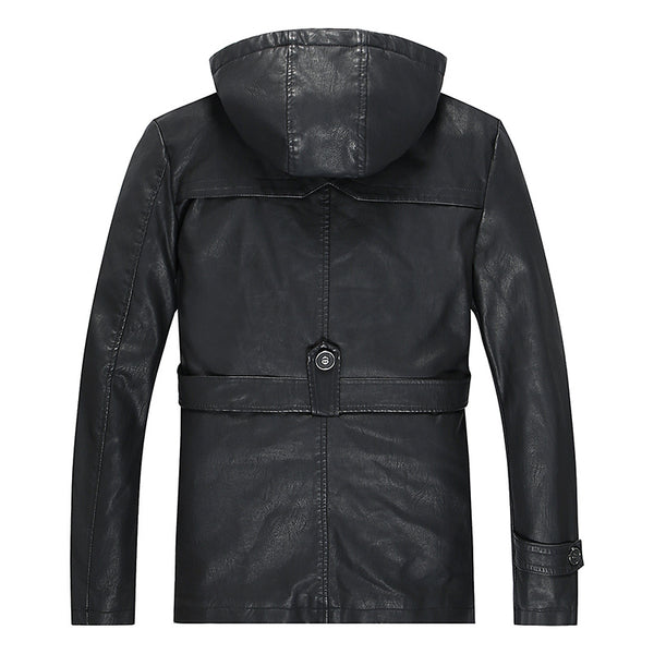 Abrigo de Cuero PU Estilo Medio para Hombre - Colección Otoño Invierno