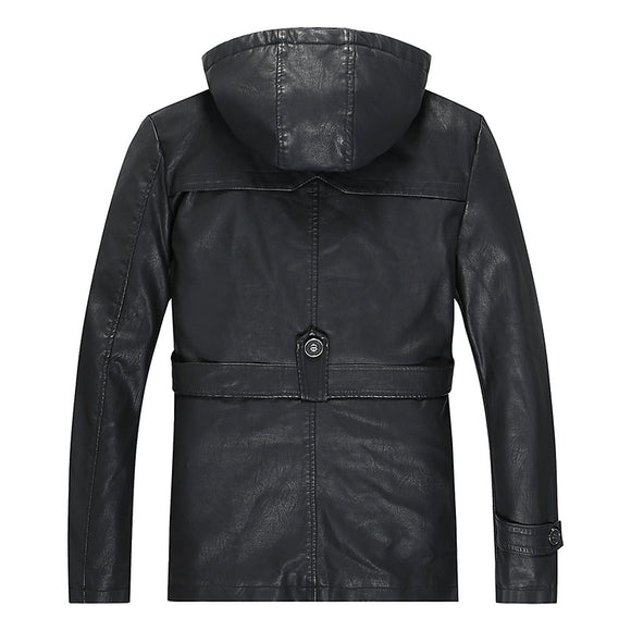 Men's Mid-Length PU Leather Coat - Autumn Winter Collection