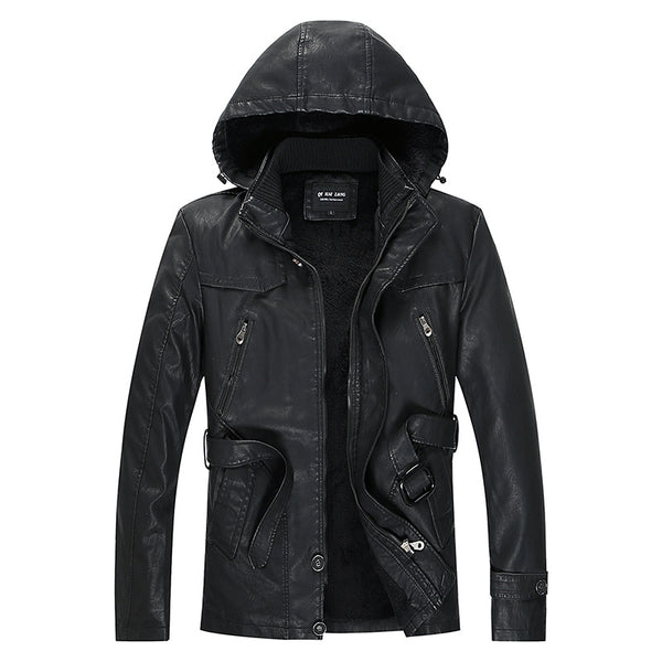 Abrigo de Cuero PU Estilo Medio para Hombre - Colección Otoño Invierno