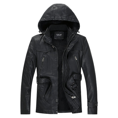 Abrigo de Cuero PU Estilo Medio para Hombre - Colección Otoño Invierno