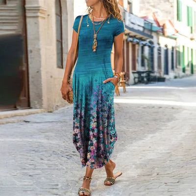 Vestido Corto Estampado con Bolsillo y Cuello Redondo - Image 4