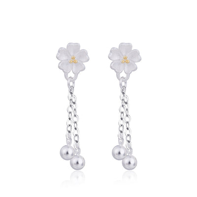 Aretes Largos de Flor de Cerezo con Borla Literaria Minimalista - Image 5