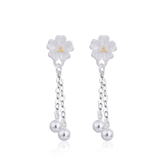 Aretes Largos de Flor de Cerezo con Borla Literaria Minimalista - Image 5