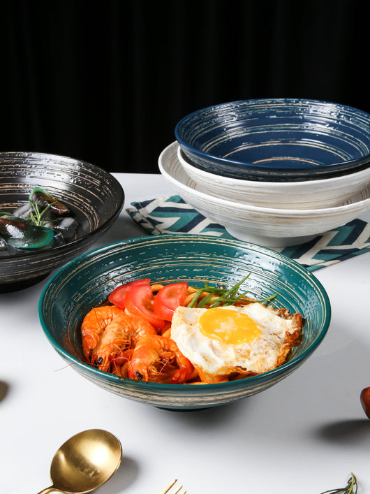 Tazón Ramen Japonés de Cerámica Artesanal con Diseño Acanalado Retro - Image 11