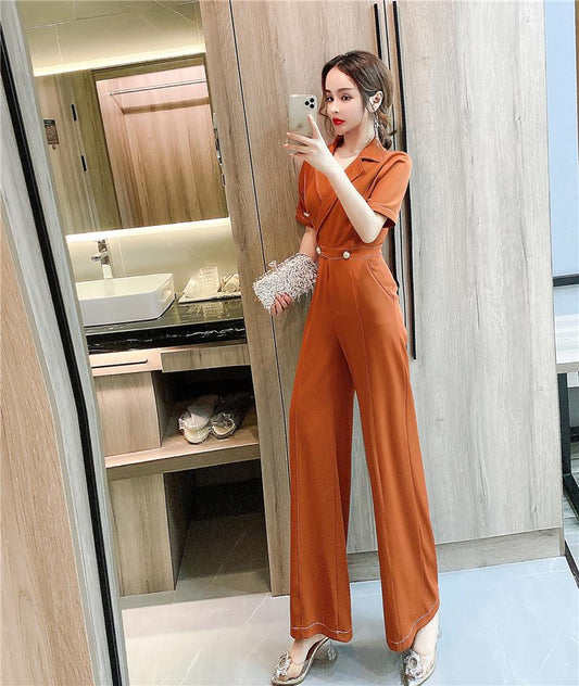 Jumpsuit Elegante Estilo Western con Cuello Alto y Cintura Marcada