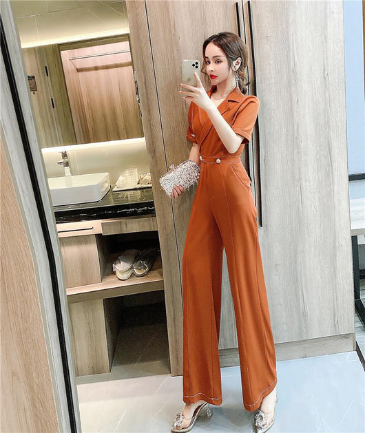 Jumpsuit Elegante Estilo Western con Cuello Alto y Cintura Marcada