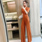 Jumpsuit Elegante Estilo Western con Cuello Alto y Cintura Marcada