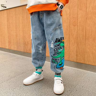 Pantalones Jeans Holgados Estilo Deportivo Coreano para Niños Grandes - Image 8