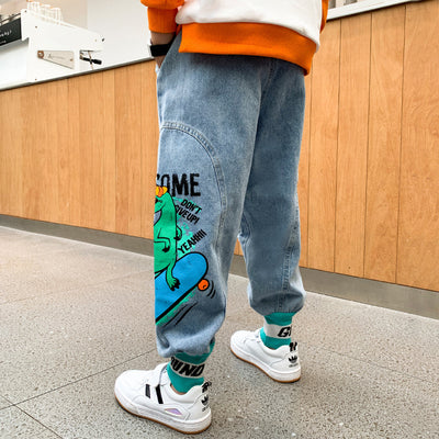 Pantalones Jeans Holgados Estilo Deportivo Coreano para Niños Grandes - Image 9