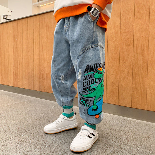Pantalones Jeans Holgados Estilo Deportivo Coreano para Niños Grandes - Image 11