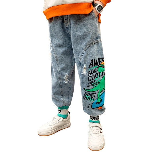Pantalones Jeans Holgados Estilo Deportivo Coreano para Niños Grandes