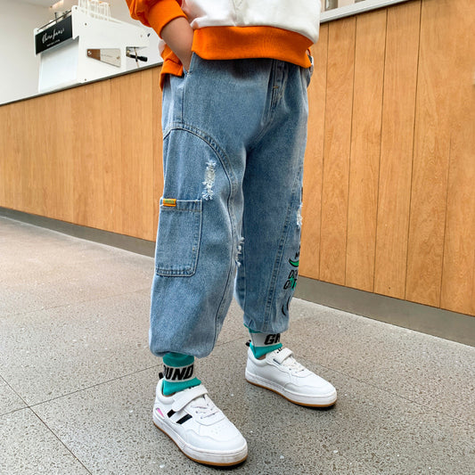 Pantalones Jeans Holgados Estilo Deportivo Coreano para Niños Grandes - Image 2