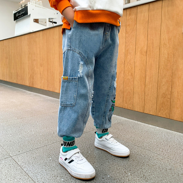 Pantalones Jeans Holgados Estilo Deportivo Coreano para Niños Grandes