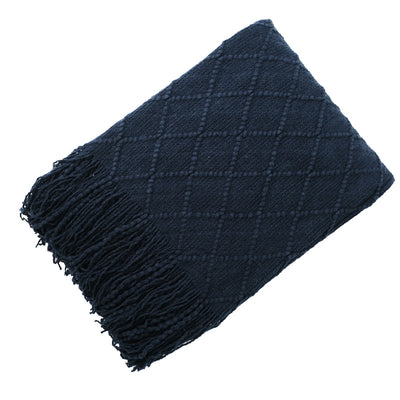 Manta de Lana Tejida Jacquard Diamante Nórdica de Color Sólido - Image 20