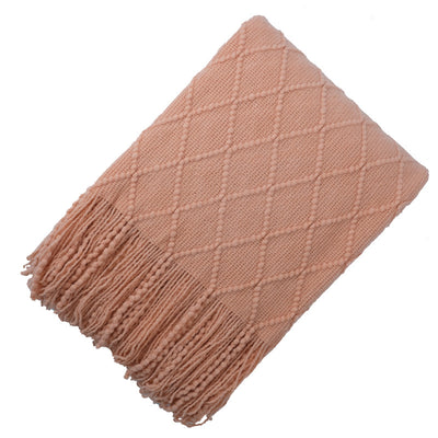 Manta de Lana Tejida Jacquard Diamante Nórdica de Color Sólido - Image 24