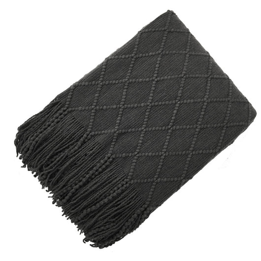 Manta de Lana Tejida Jacquard Diamante Nórdica de Color Sólido - Image 30
