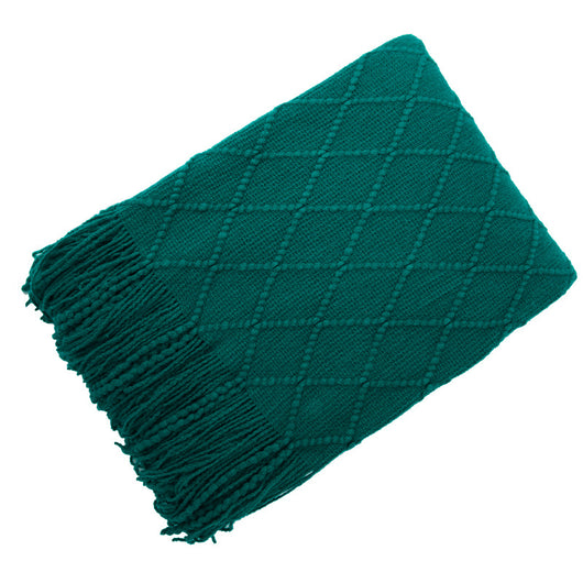 Manta de Lana Tejida Jacquard Diamante Nórdica de Color Sólido - Image 31