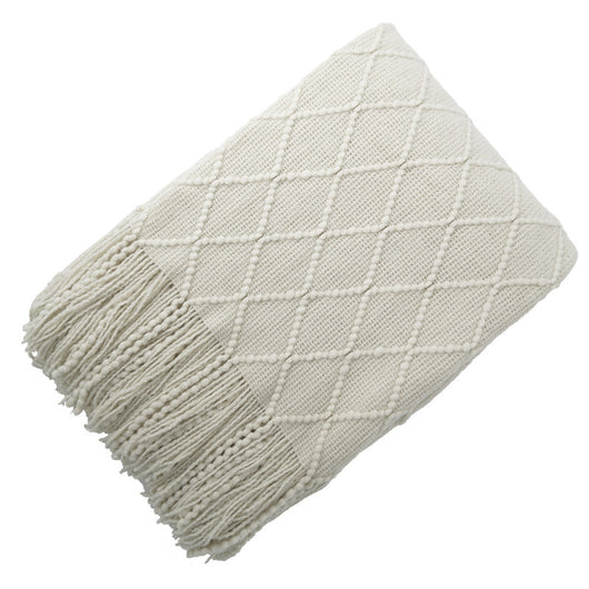 Manta de Lana Tejida Jacquard Diamante Nórdica de Color Sólido - Image 32