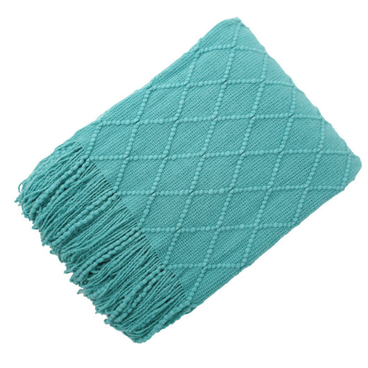 Manta de Lana Tejida Jacquard Diamante Nórdica de Color Sólido - Image 33