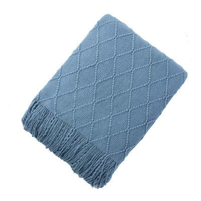 Manta de Lana Tejida Jacquard Diamante Nórdica de Color Sólido - Image 15
