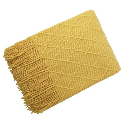 Manta de Lana Tejida Jacquard Diamante Nórdica de Color Sólido - Image 2