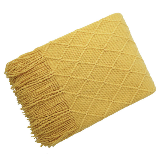 Manta de Lana Tejida Jacquard Diamante Nórdica de Color Sólido - Image 2