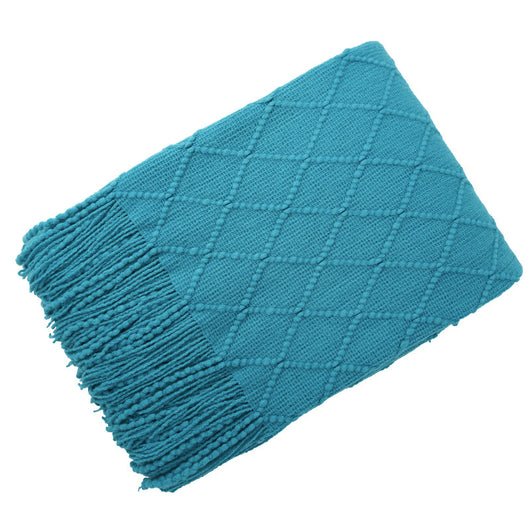 Manta de Lana Tejida Jacquard Diamante Nórdica de Color Sólido - Image 11