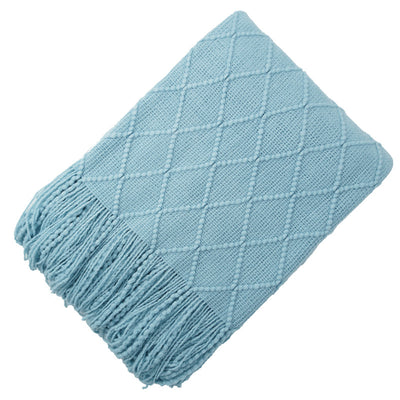 Manta de Lana Tejida Jacquard Diamante Nórdica de Color Sólido - Image 13