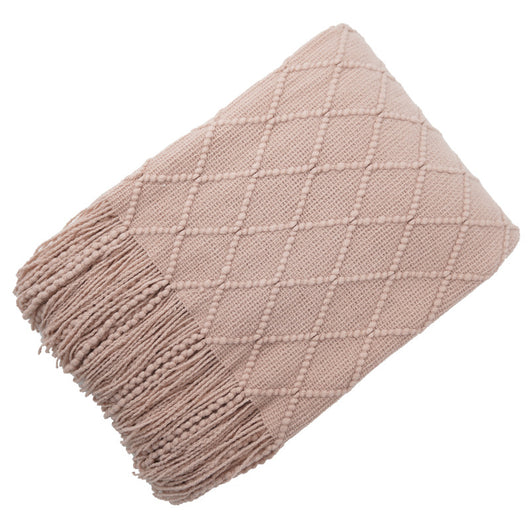 Manta de Lana Tejida Jacquard Diamante Nórdica de Color Sólido - Image 3
