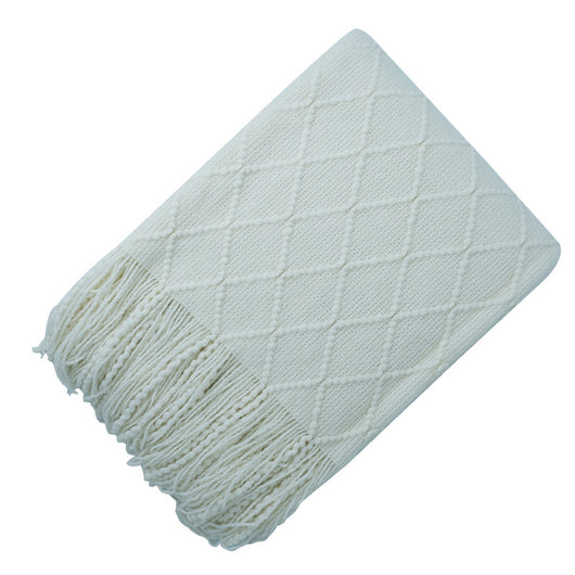 Manta de Lana Tejida Jacquard Diamante Nórdica de Color Sólido - Image 10